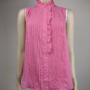 NWT Ann Taylor pink pin tuck mock neck sleeveless blouse tank top ladies Medium